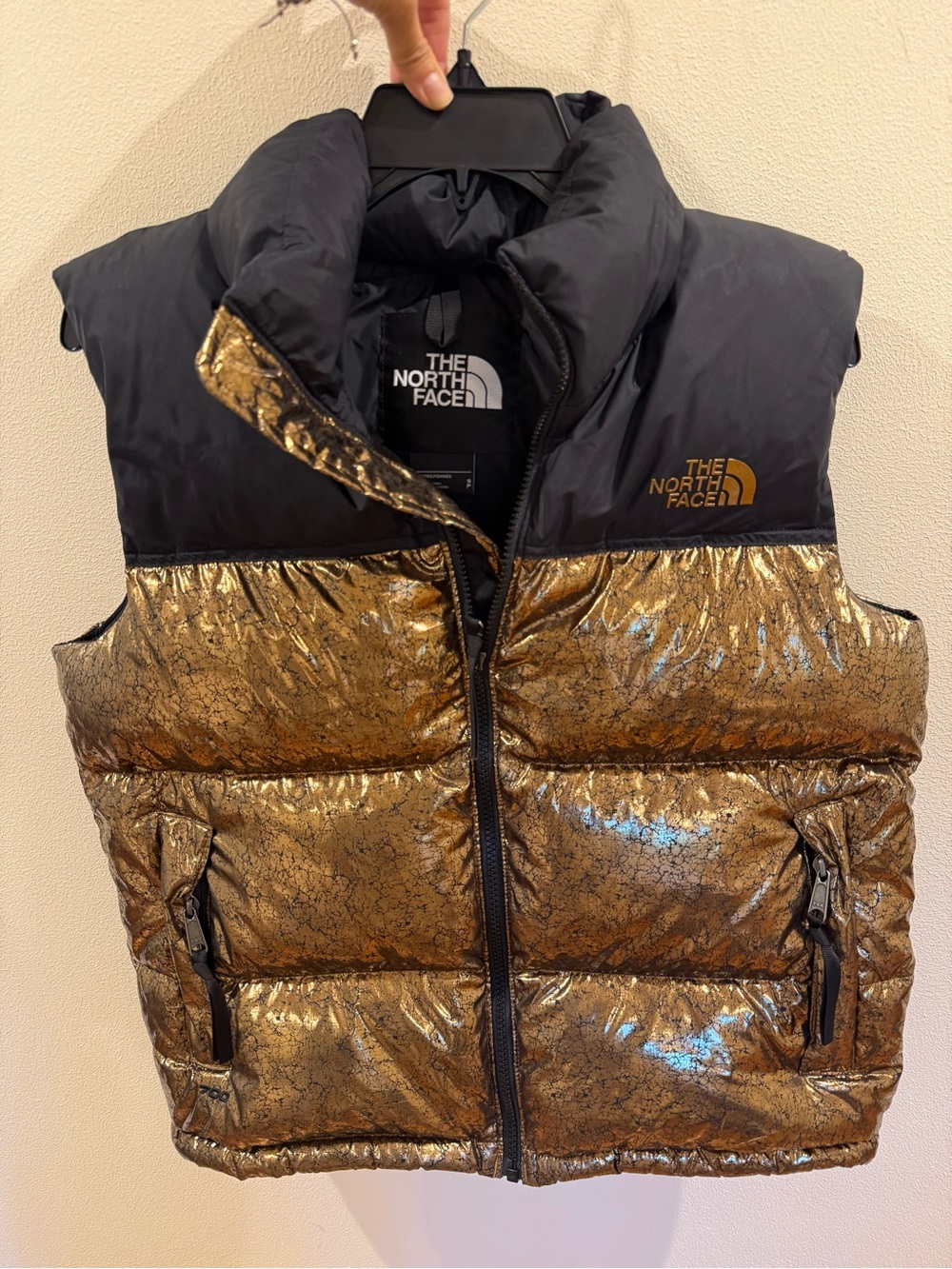 North Face 1996 Retro Nuptse Vest Women Small Down Metallic Gold Full Zip Jacket